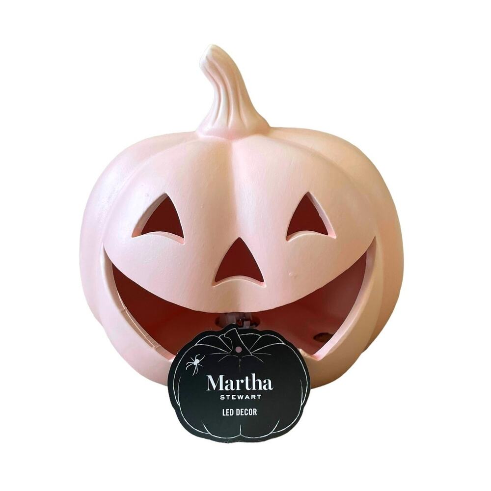Martha Stewart Light Up PINK PUMPKIN Ceramic LED Jack o Lantern Halloween Decor